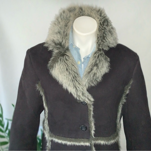 f u r :: Vintage Penny Lane Faux Fur Trimmed Leather Coat Trench - Picture 12 of 14